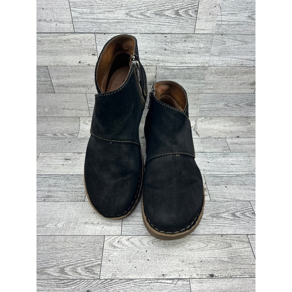 Born Black Suede‎ Leather Ankle Boots Side Zip Contrast Stitch Women Sz 8